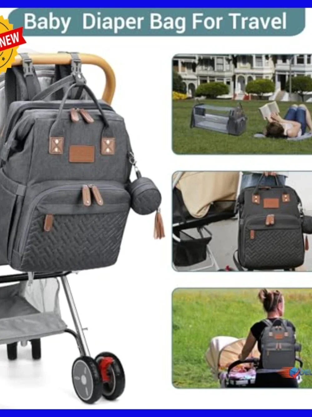 Large Capacity Diaper Backpack with Changing Station, 16 Pockets, Waterproof